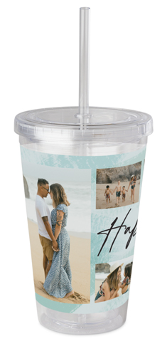 Soft Watercolor Happiness Acrylic Tumbler with Straw, 16oz, Blue