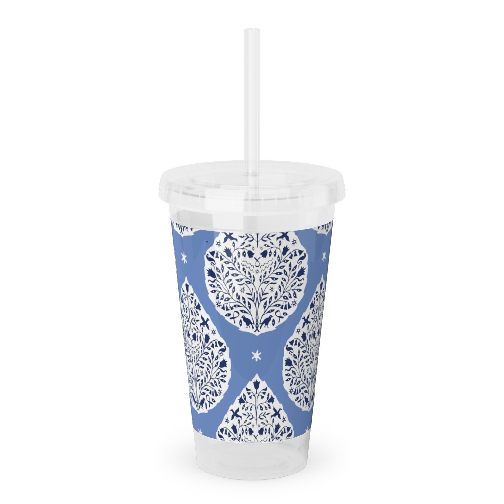 Conway Paisley - Cobalt and Navy Acrylic Tumbler with Straw, 16oz, Blue