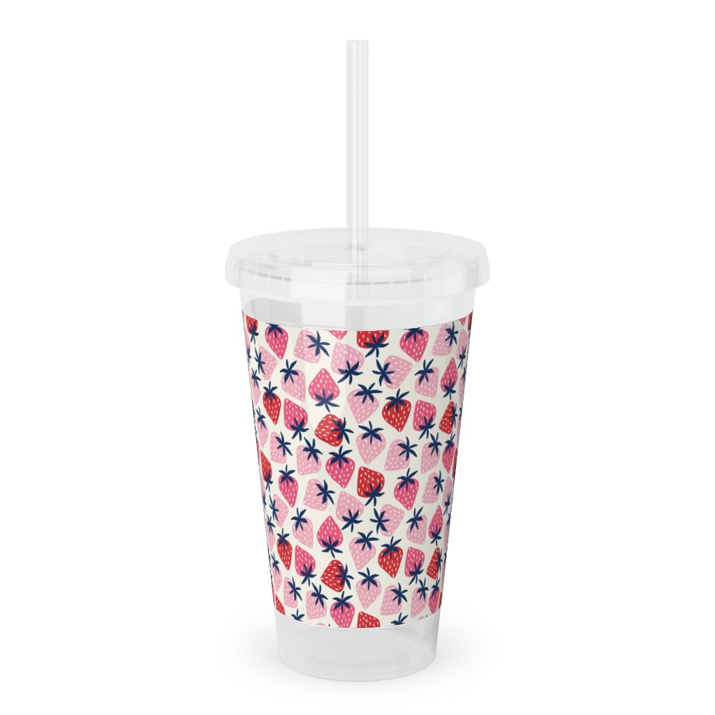 Strawberries - Pink and Red Acrylic Tumbler with Straw, 16oz, Pink