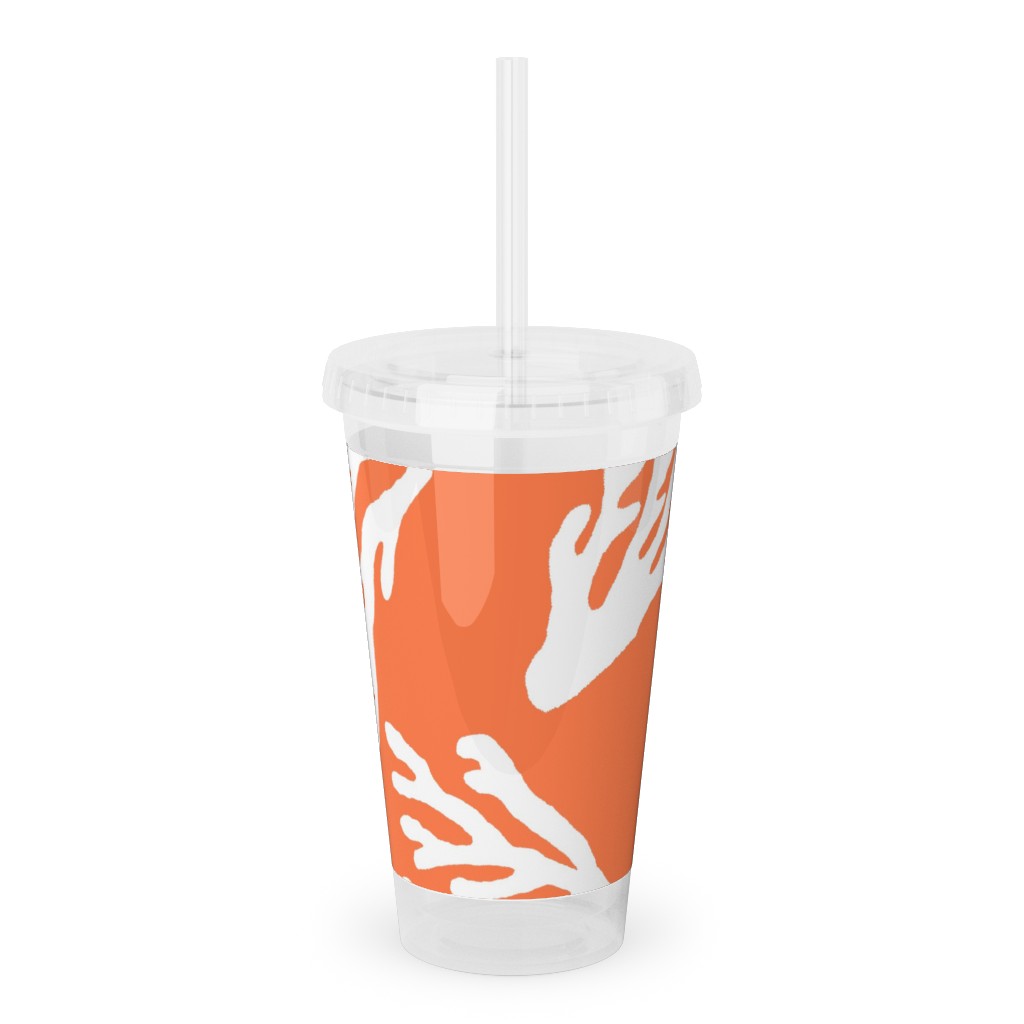 Coral - in Coral Acrylic Tumbler with Straw, 16oz, Orange