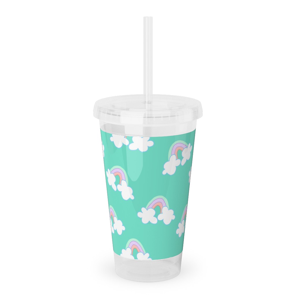 Nicola Unicorn Rainbows Acrylic Tumbler with Straw, 16oz, Green