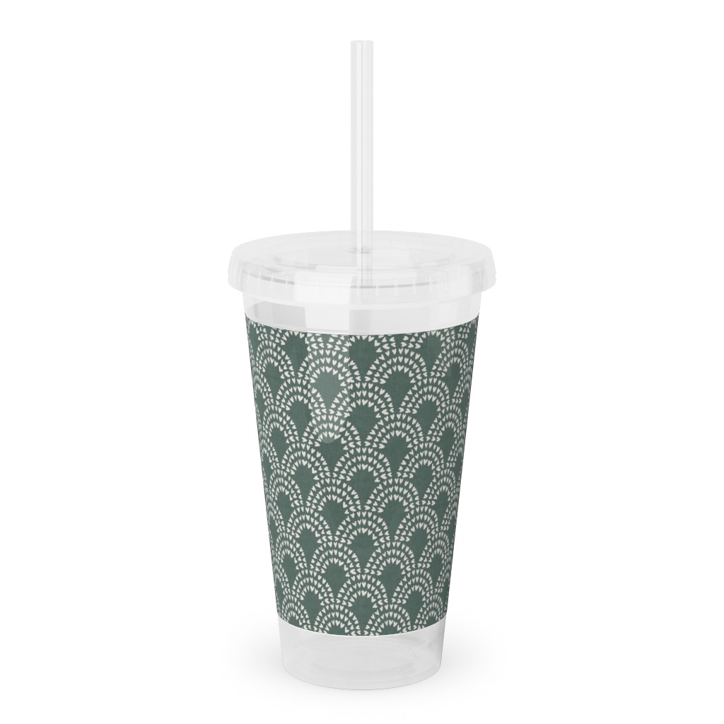 Scalloped Heart Rainbows - Pine Green Acrylic Tumbler with Straw, 16oz, Green