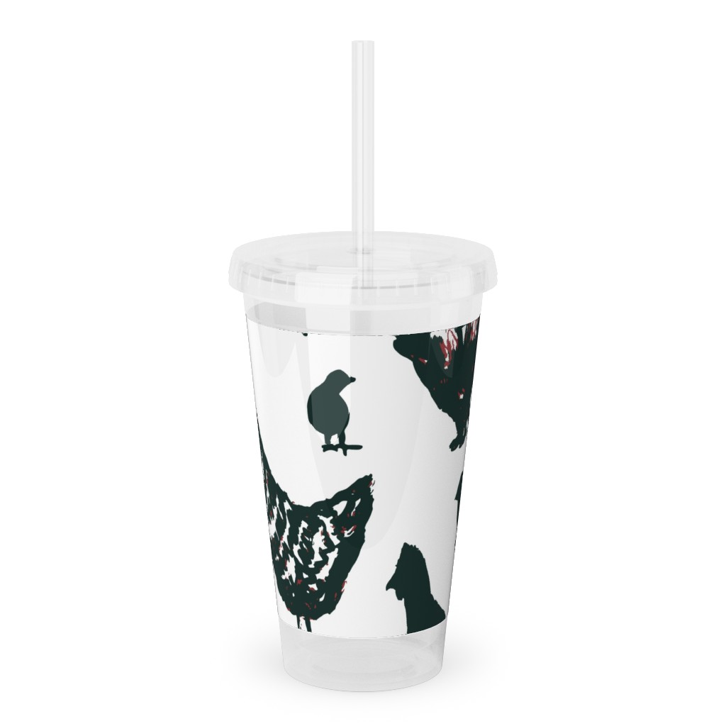 Chickens - Neutral Acrylic Tumbler with Straw, 16oz, Black