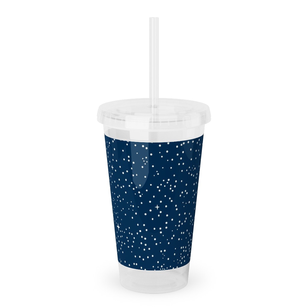 Tiny Stars in Space - Dark Blue Acrylic Tumbler with Straw, 16oz, Blue