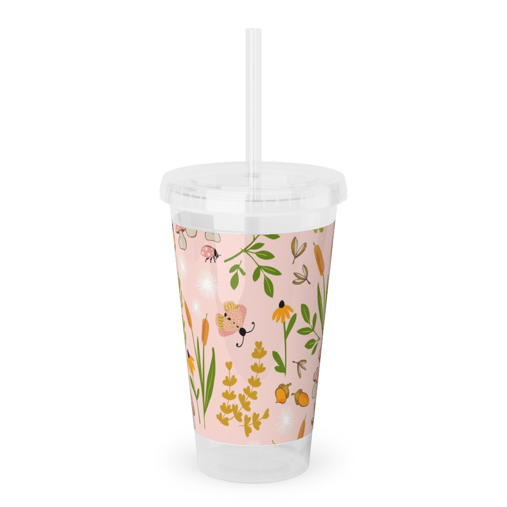 Autumn Meadow Acrylic Tumbler with Straw, 16oz, Pink