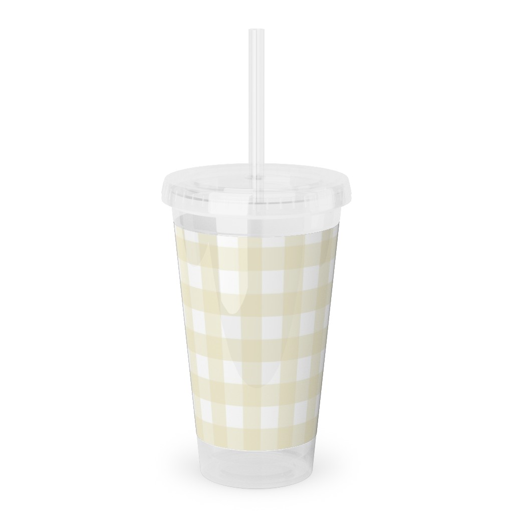 Gingham Check Acrylic Tumbler with Straw, 16oz, Yellow
