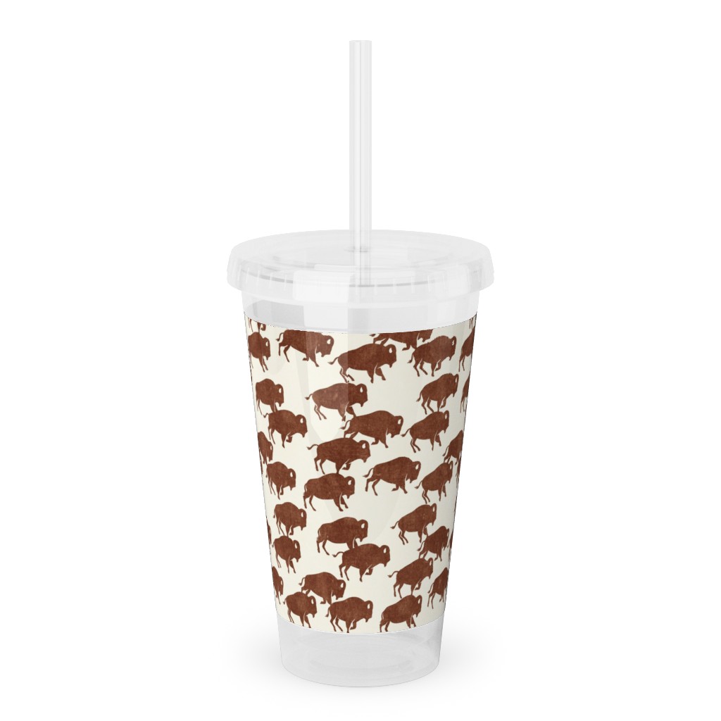 Bison Stampede - Brandywine Acrylic Tumbler with Straw, 16oz, Brown