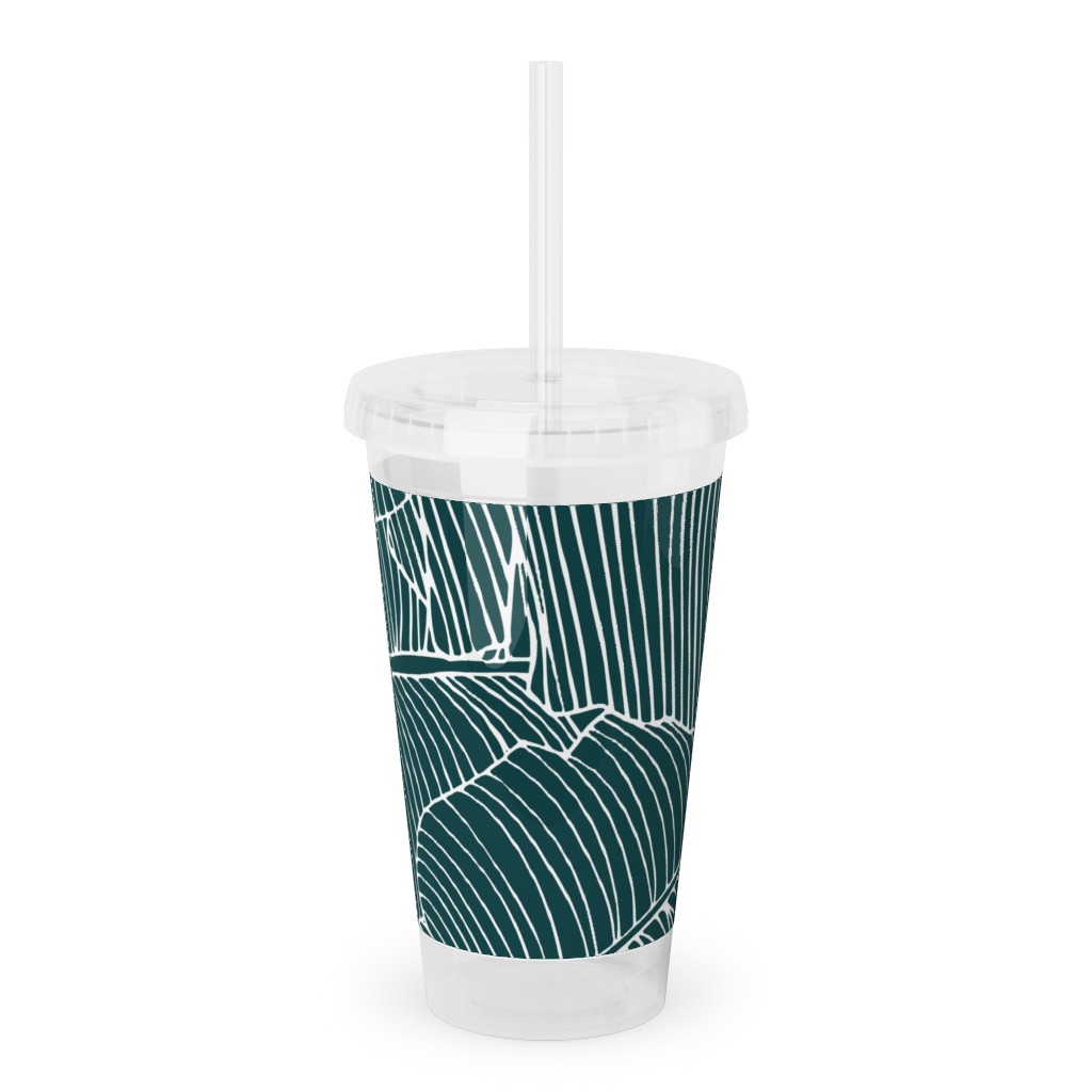 Banana Leaf - Teal Acrylic Tumbler with Straw, 16oz, Green