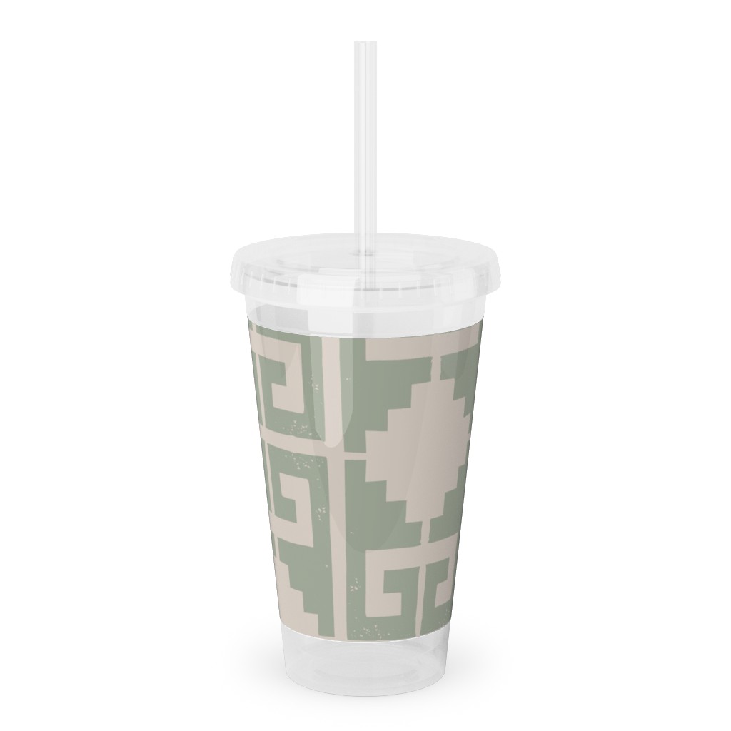 Greek To Me - Green on Cream Acrylic Tumbler with Straw, 16oz, Green