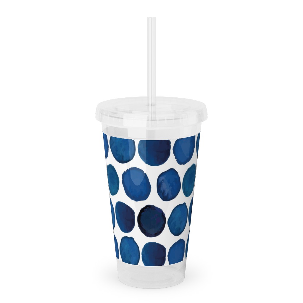 Watercolor Dots - Dark Acrylic Tumbler with Straw, 16oz, Blue