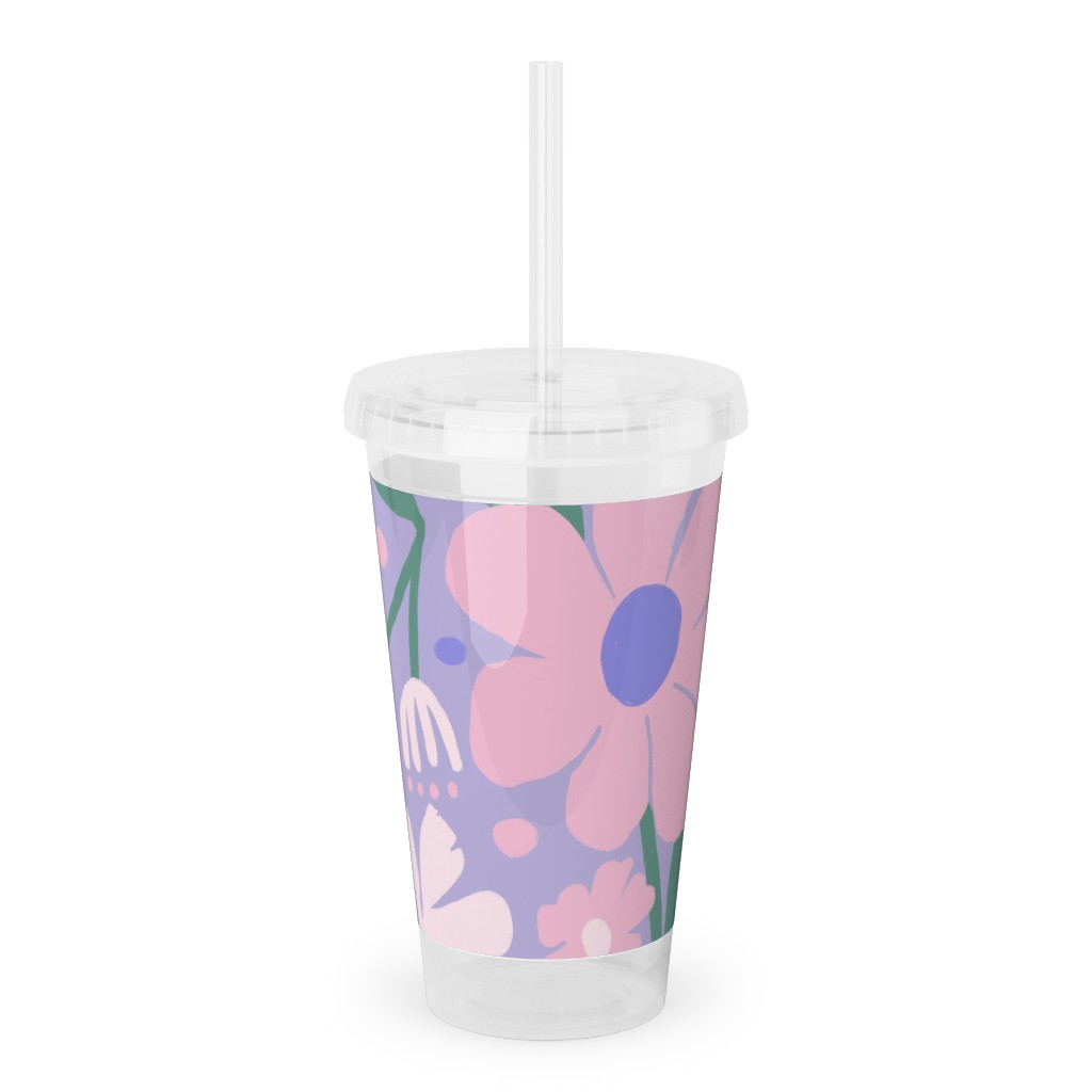 Blooming Garden on Lilac Acrylic Tumbler with Straw, 16oz, Purple