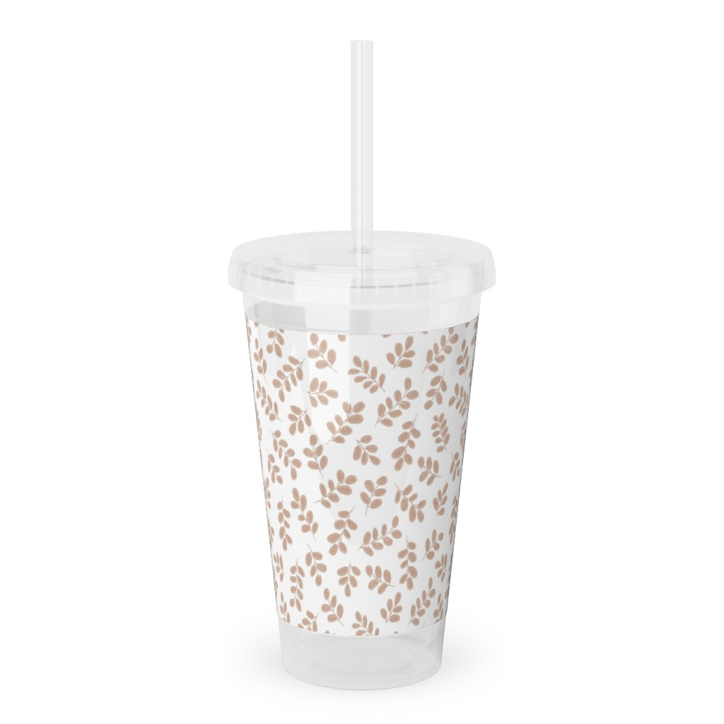 Whimsy Leaves - Dusty Acrylic Tumbler with Straw, 16oz, Beige
