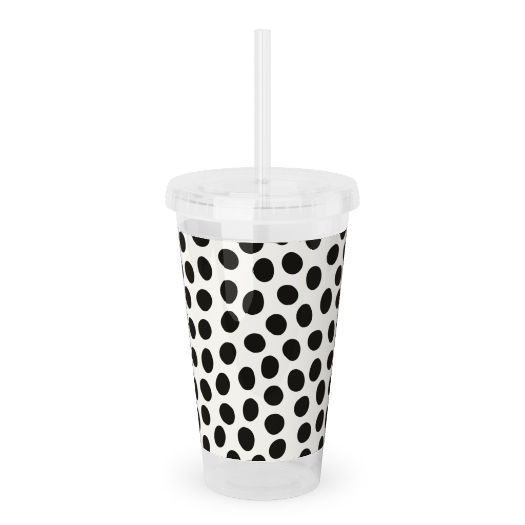 Dots - Black and White Acrylic Tumbler with Straw, 16oz, White