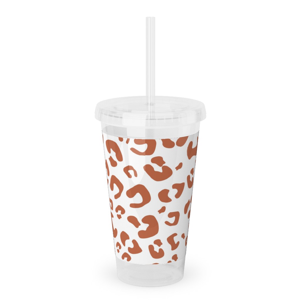 Leopard Print - Terracotta Acrylic Tumbler with Straw, 16oz, Brown