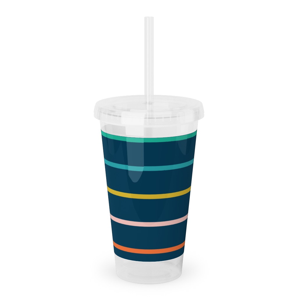 Summer Stripe - Dark Acrylic Tumbler with Straw, 16oz, Multicolor