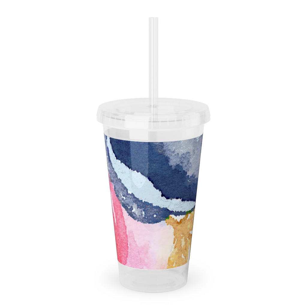 Spring Dreams - Watercolor Floral - Multi Acrylic Tumbler with Straw, 16oz, Multicolor