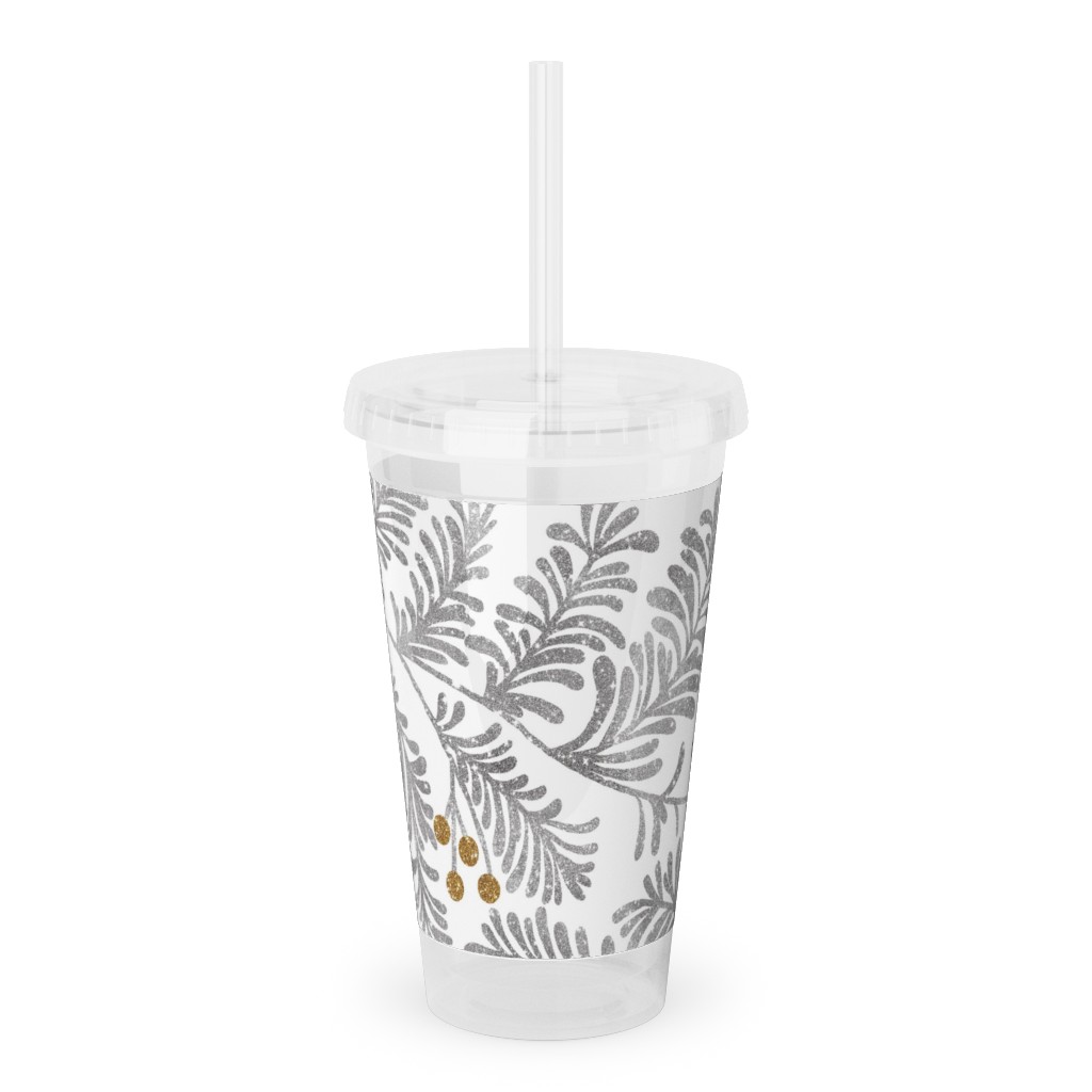 Winter Branches Acrylic Tumbler with Straw, 16oz, Gray