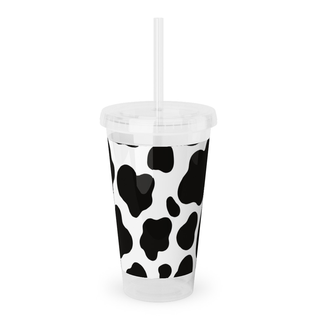 Cow Spots Pattern - Black on White Acrylic Tumbler with Straw, 16oz, Black