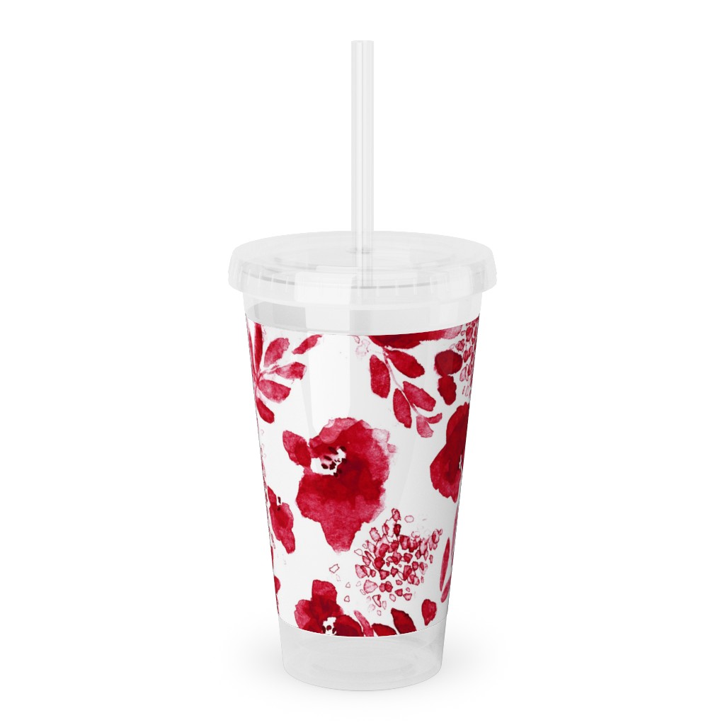 Floret Floral - Red Acrylic Tumbler with Straw, 16oz, Red
