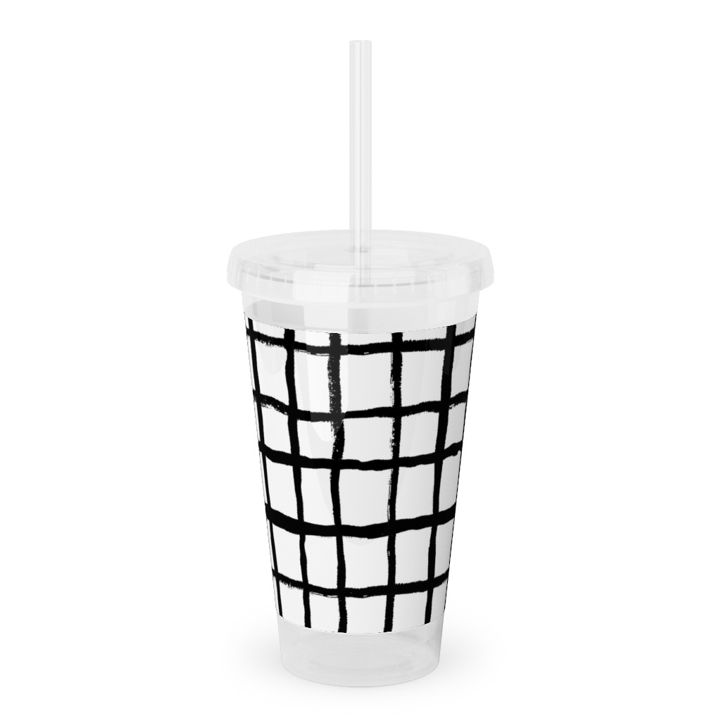 Simple Grid - Classic - Black and White Acrylic Tumbler with Straw, 16oz, Black