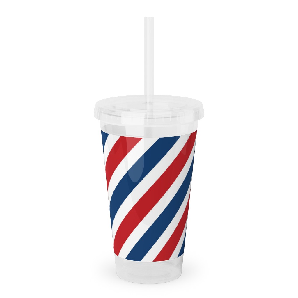 American Stripes Diagonal - Multi Acrylic Tumbler with Straw, 16oz, Multicolor