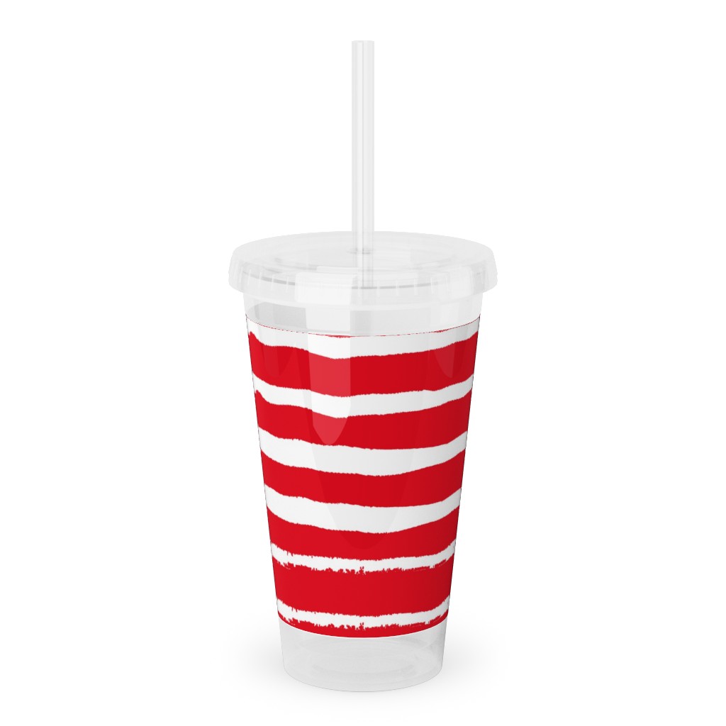 Painted Stripes - Red Acrylic Tumbler with Straw, 16oz, Red