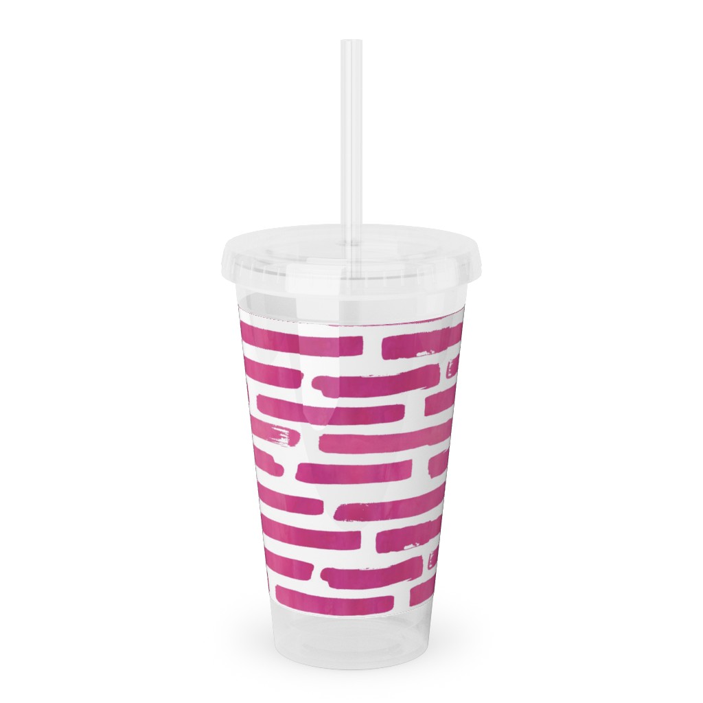 Watercolor Stripes - Berry Acrylic Tumbler with Straw, 16oz, Purple