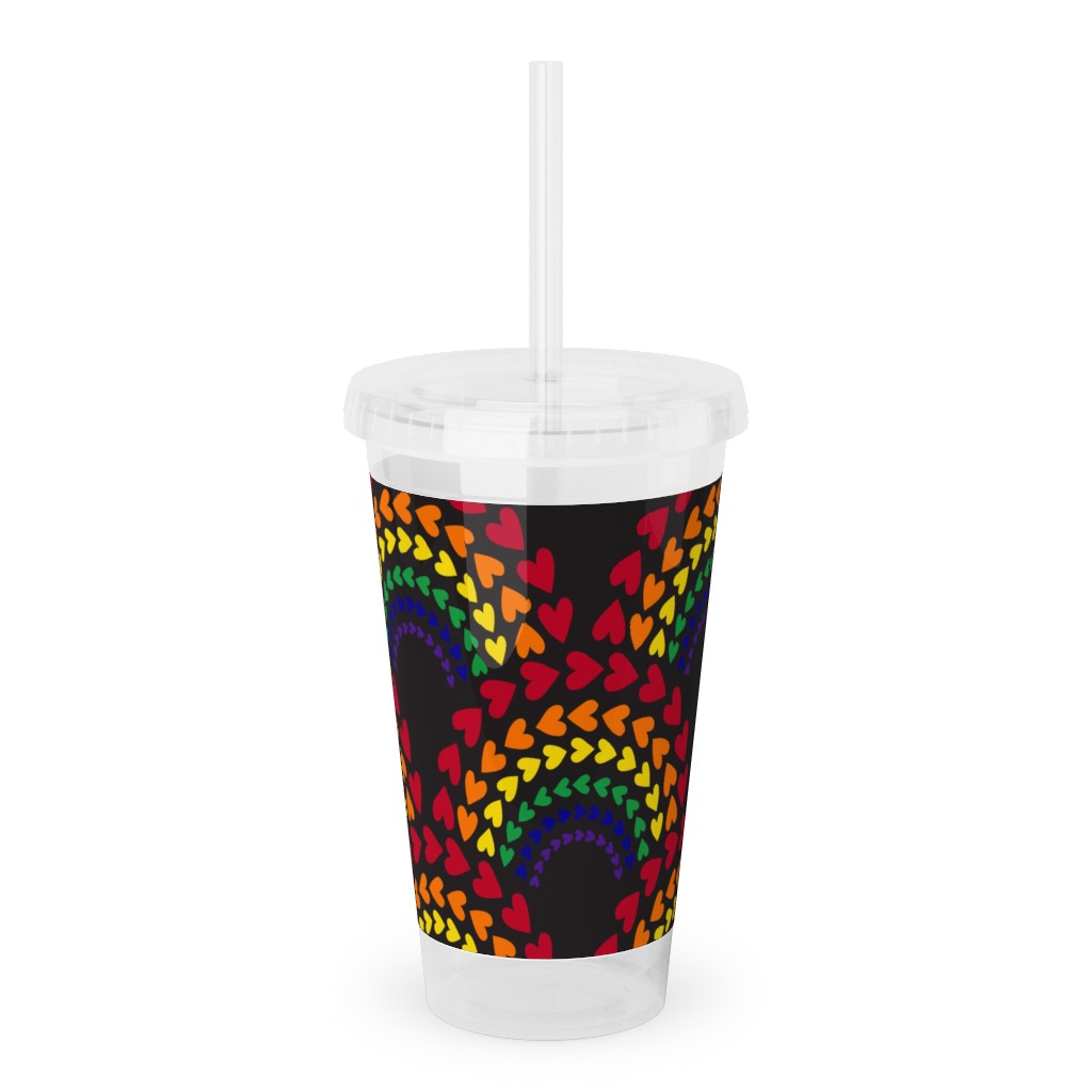 Rainbow Love Acrylic Tumbler with Straw, 16oz, Multicolor