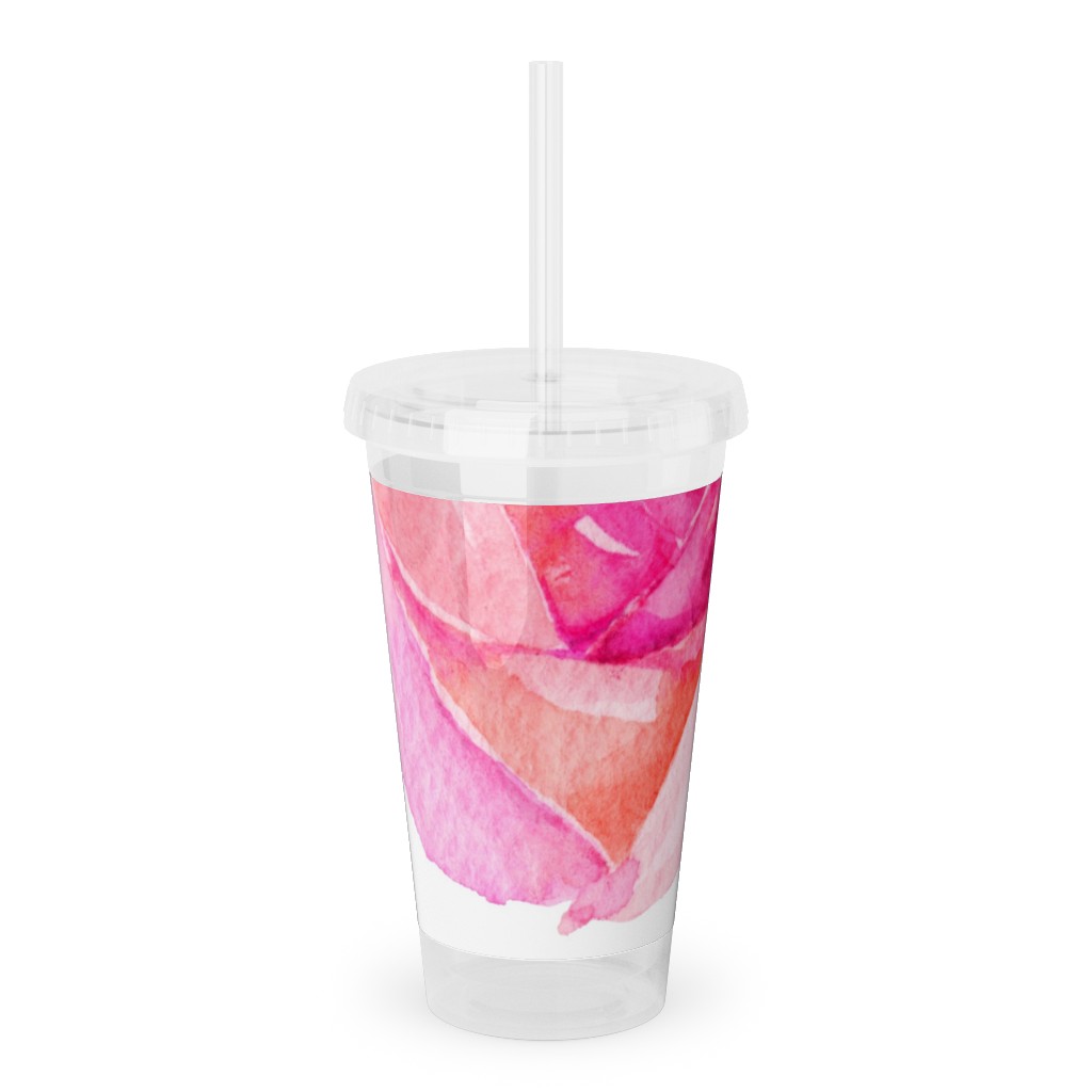 Spring Peonies, Roses, and Poppies - Pink Acrylic Tumbler with Straw, 16oz, Pink