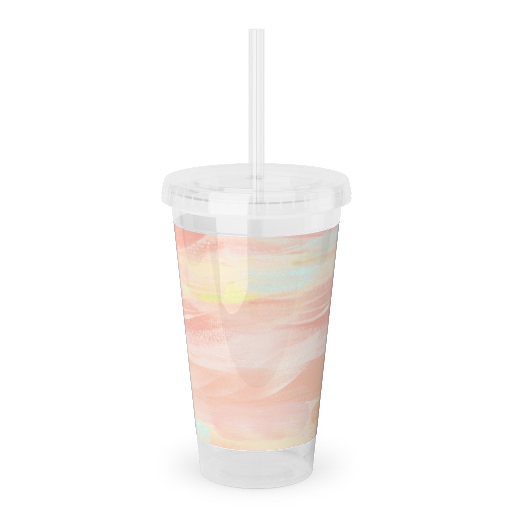 Paint Dabs - Peach Acrylic Tumbler with Straw, 16oz, Pink