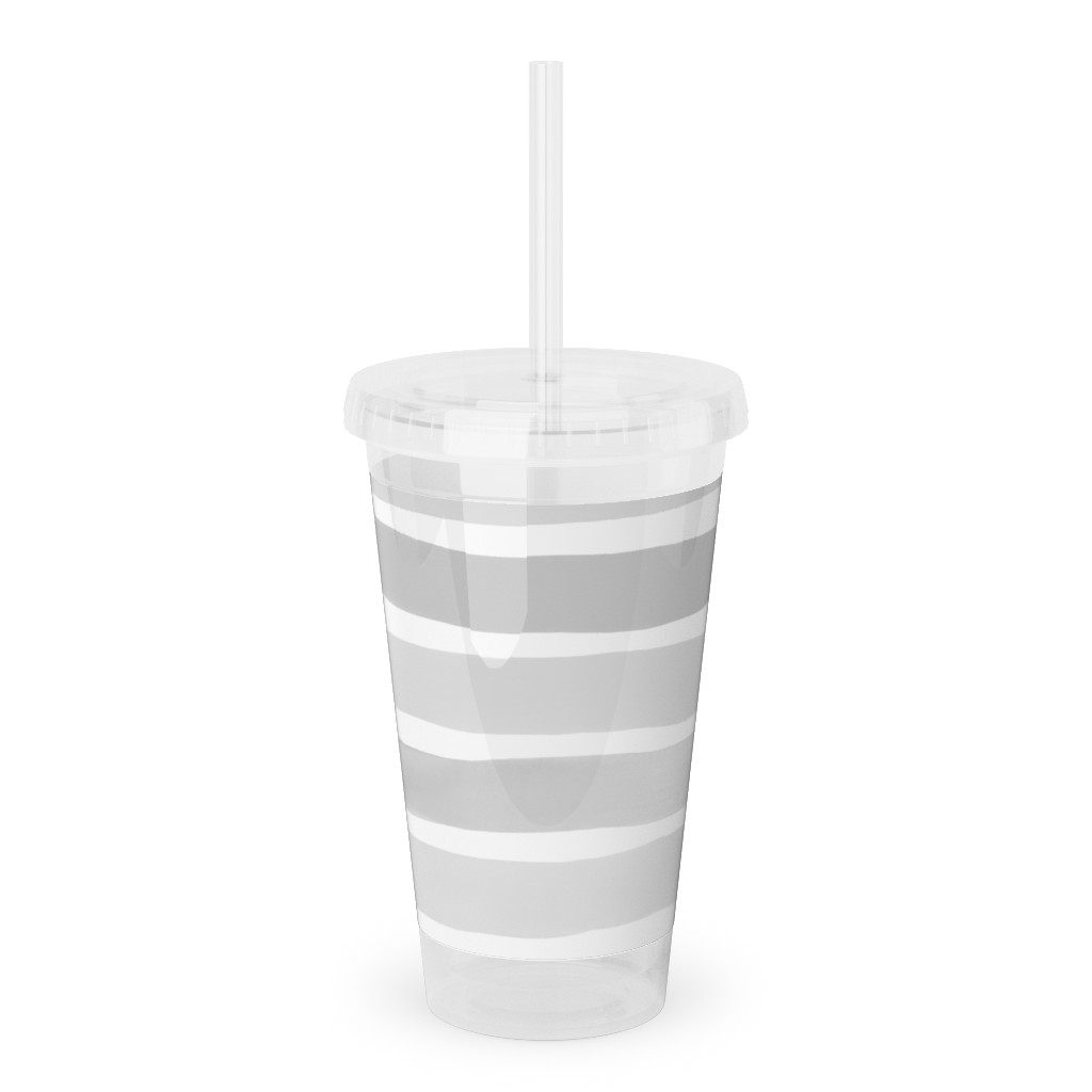 Imperfect Watercolor Stripes Acrylic Tumbler with Straw, 16oz, Gray