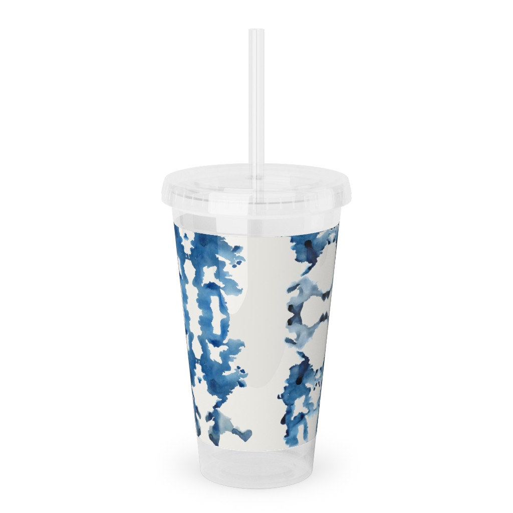 Small Rorschach Stripe Indigo Blues Acrylic Tumbler with Straw Shutterfly