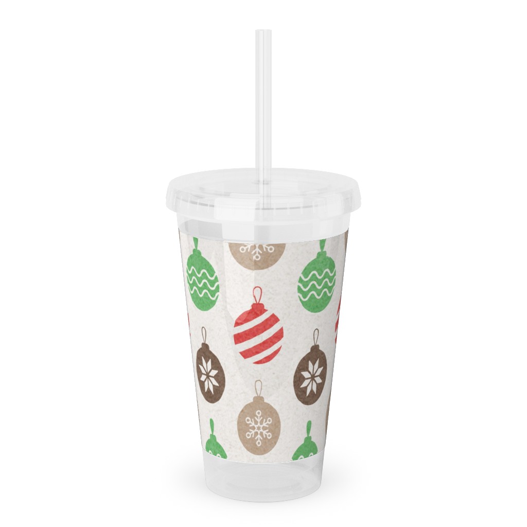 Christmas Ornaments Acrylic Tumbler with Straw, 16oz, Multicolor