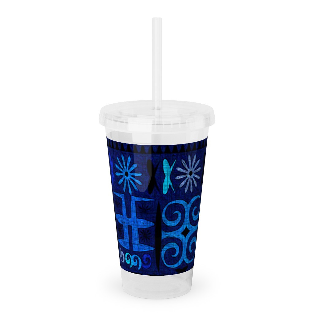 Indigo - Geometric Acrylic Tumbler with Straw, 16oz, Blue