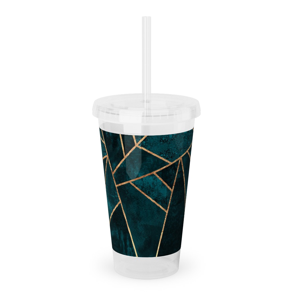 Stone - Deep Teal Acrylic Tumbler with Straw, 16oz, Green