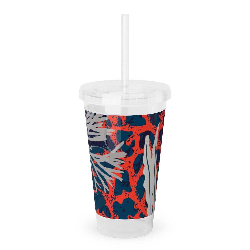 Corals and Starfish Acrylic Tumbler with Straw, 16oz, Blue