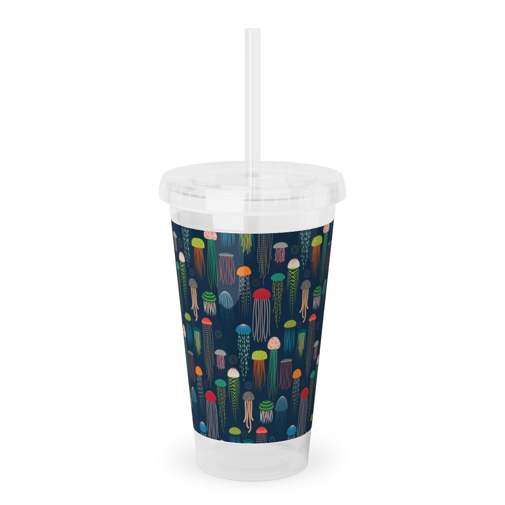 Just Jellies - Rainbow on Navy Acrylic Tumbler with Straw, 16oz, Multicolor
