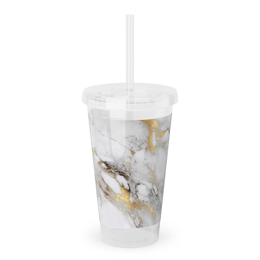 Gilded Marble - Gray Acrylic Tumbler with Straw, 16oz, Gray