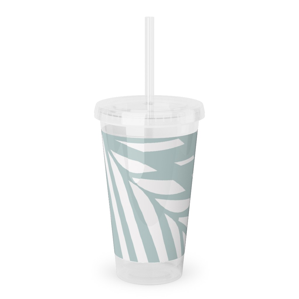 Fronds - Palladian Blue Acrylic Tumbler with Straw, 16oz, Blue