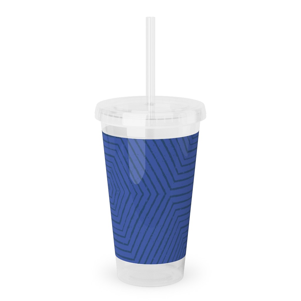 Concentric Hexagons - Cobalt Acrylic Tumbler with Straw, 16oz, Blue