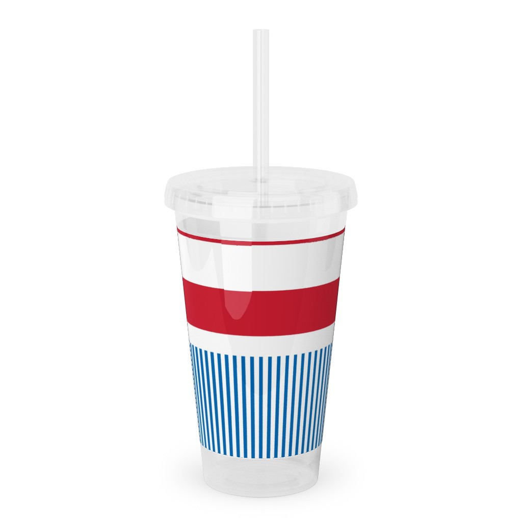 American Flag - Red, White and Royal Blue Acrylic Tumbler with Straw, 16oz, Blue