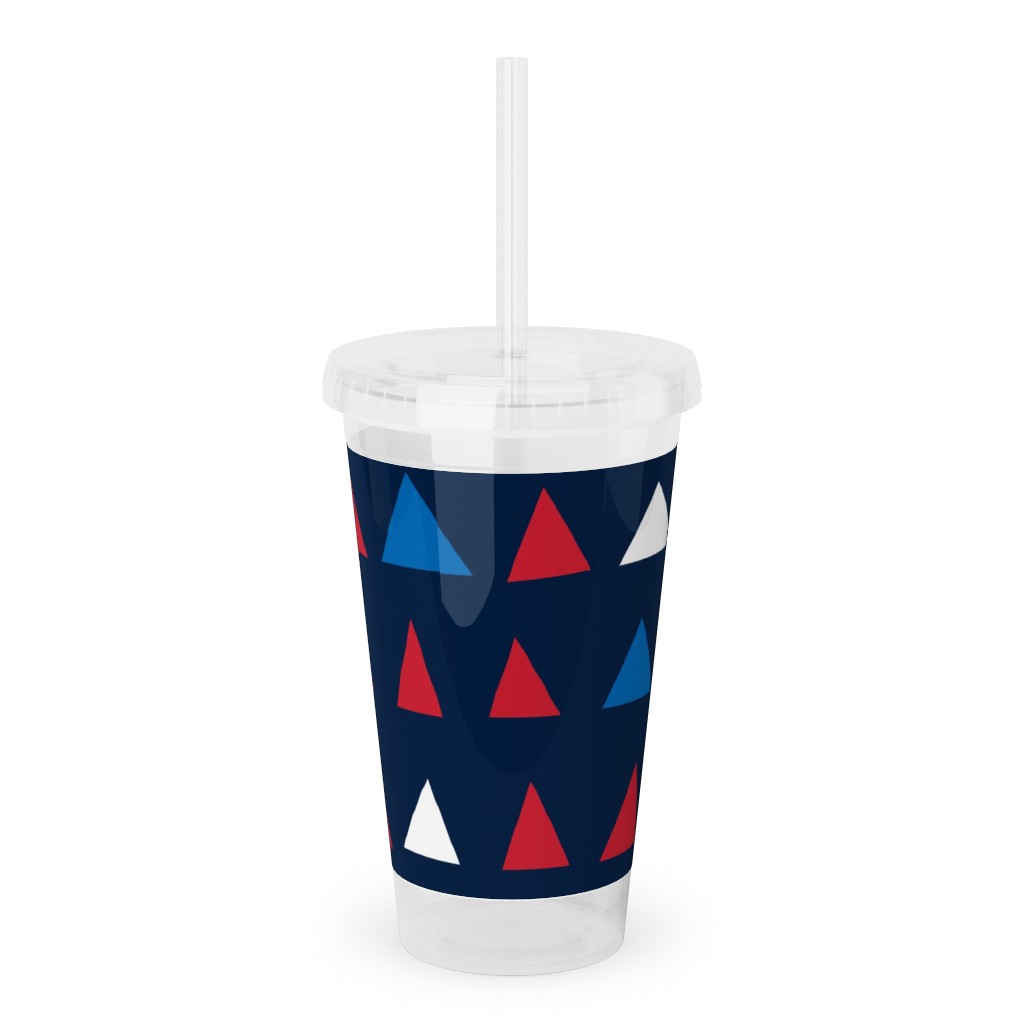 Triangles - Red White and Blue Acrylic Tumbler with Straw, 16oz, Blue