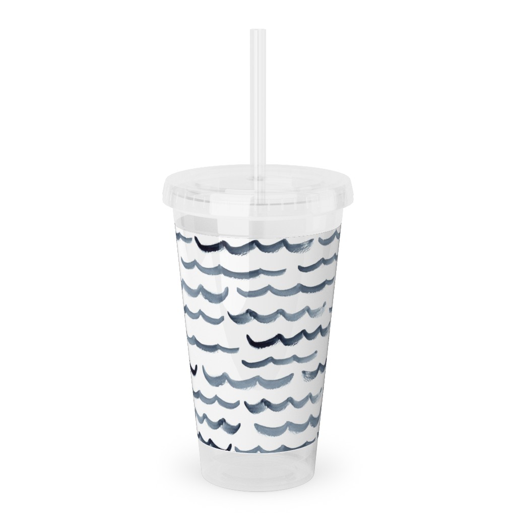 Ocean Waves Acrylic Tumbler with Straw, 16oz, White