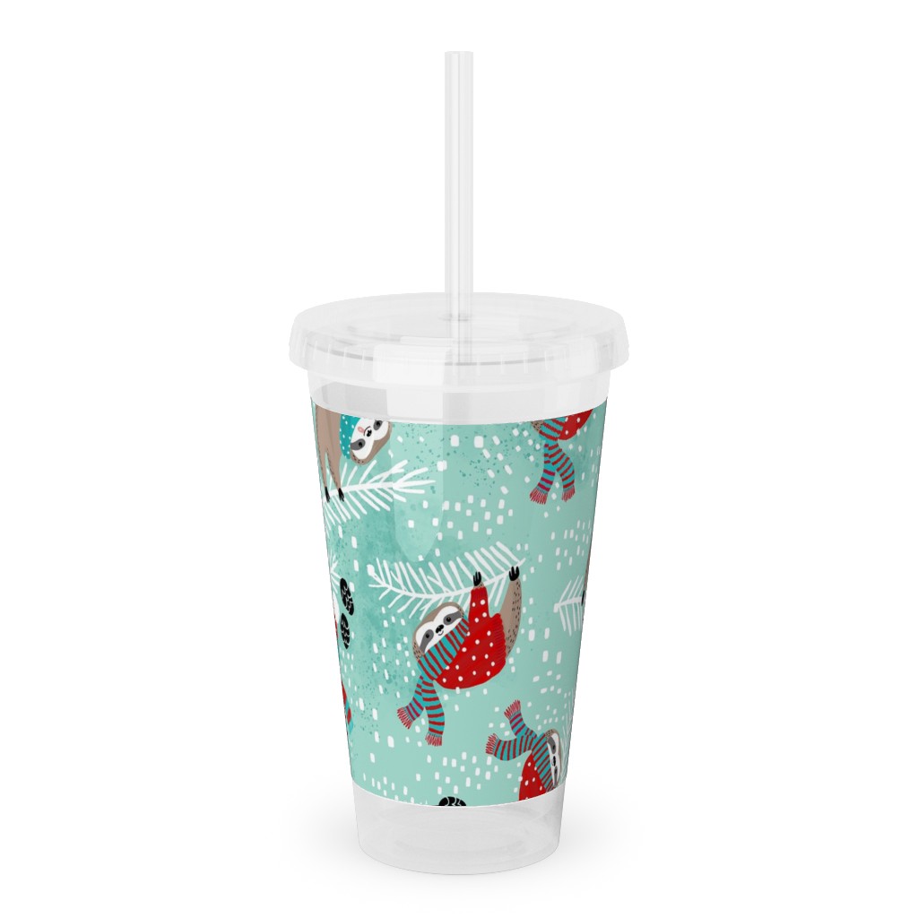 Snowy Sloths - Multi Acrylic Tumbler with Straw, 16oz, Multicolor