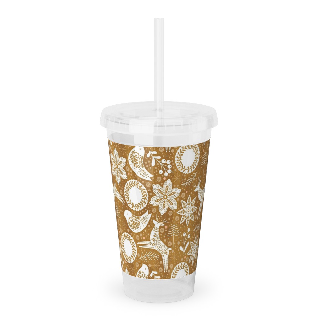 Gingerbread Forest - Brown Acrylic Tumbler with Straw, 16oz, Brown