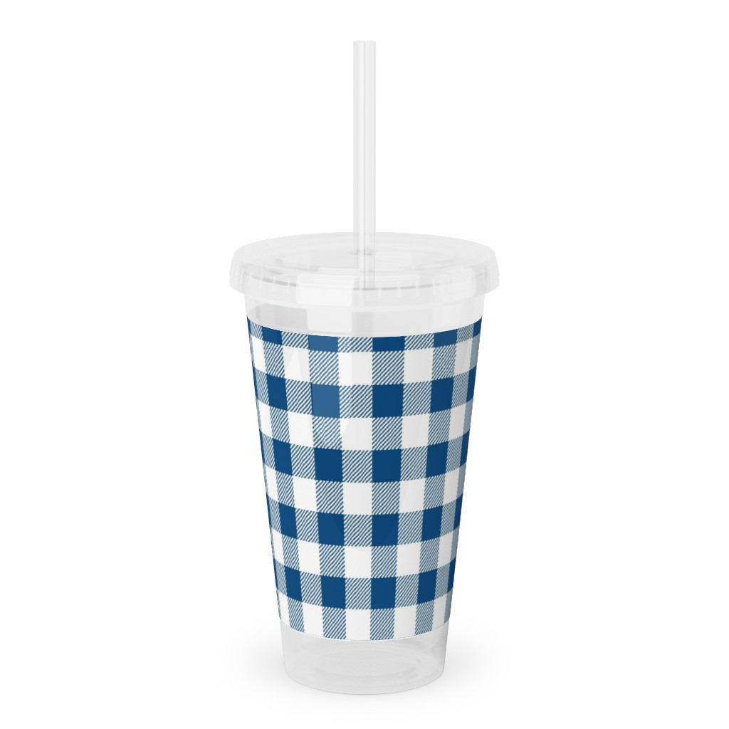 Classic Gingham - Blue Acrylic Tumbler with Straw, 16oz, Blue