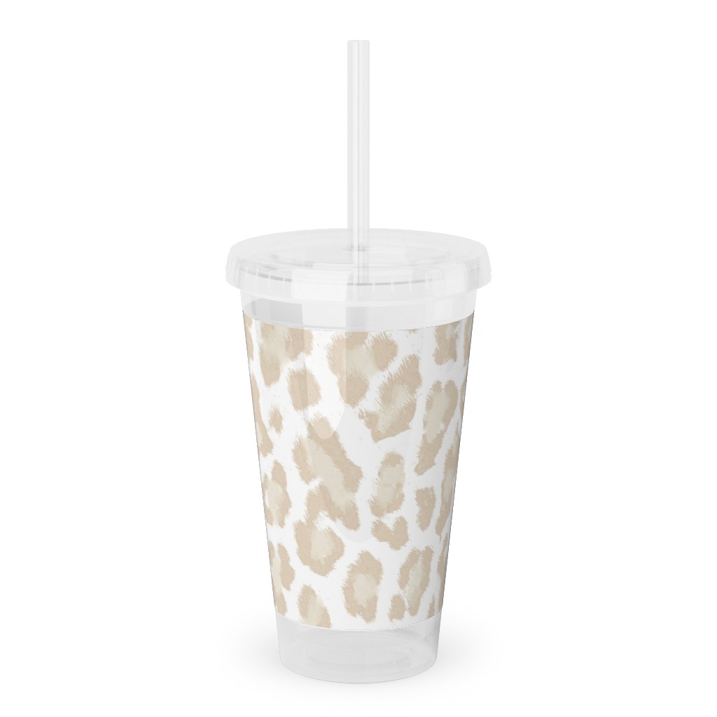 Natural Leopard - Beige Acrylic Tumbler with Straw, 16oz, Beige