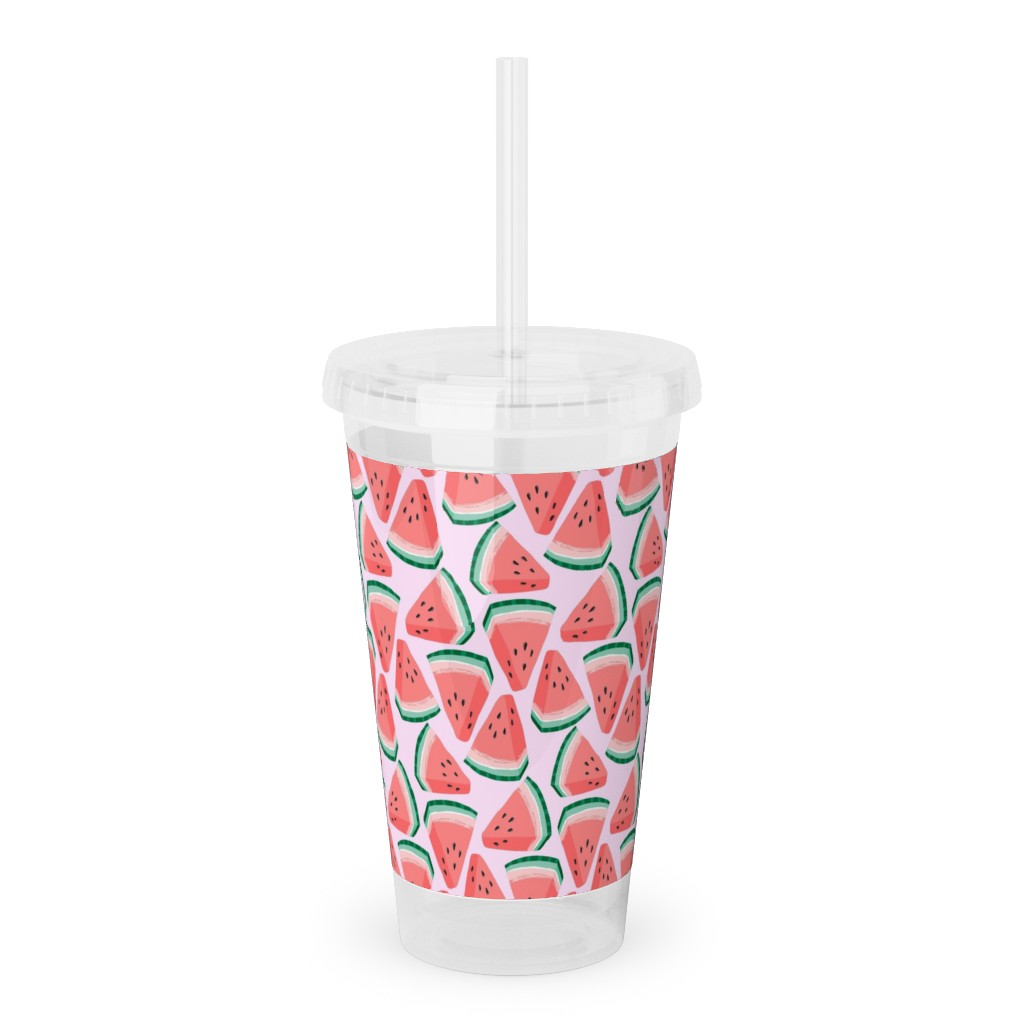 Watermelon Slices - Pink Acrylic Tumbler with Straw, 16oz, Pink