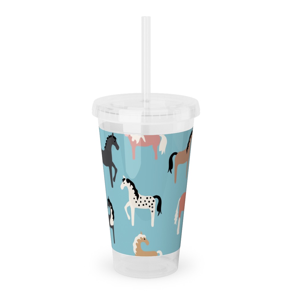 Horse Party Acrylic Tumbler with Straw, 16oz, Blue