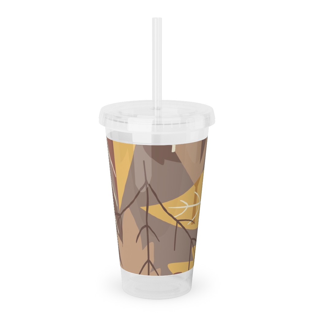 Leaf Pile Acrylic Tumbler with Straw, 16oz, Brown